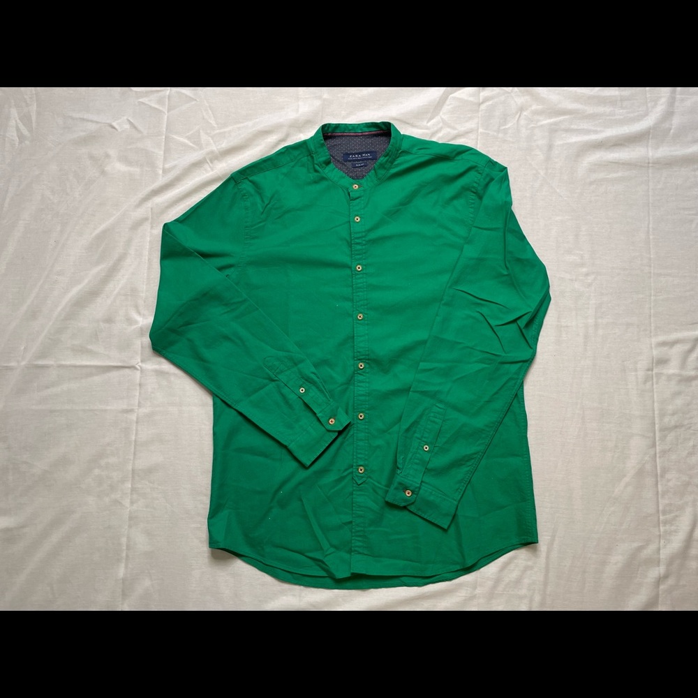 Zara Man Chinese collar green shirt (142)